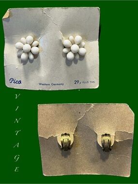 Vintage Pico daisy flower earrings, milk glass NWT